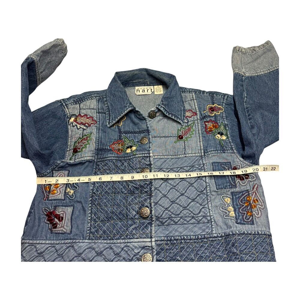 Vintage Keren Hart Denim Jacket Women’s Small Autumn Leaf Embroidered Quilted - Picture 4 of 8